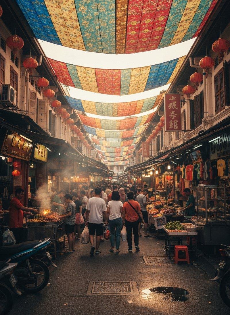 A covered street market in Kuala Lumpur.