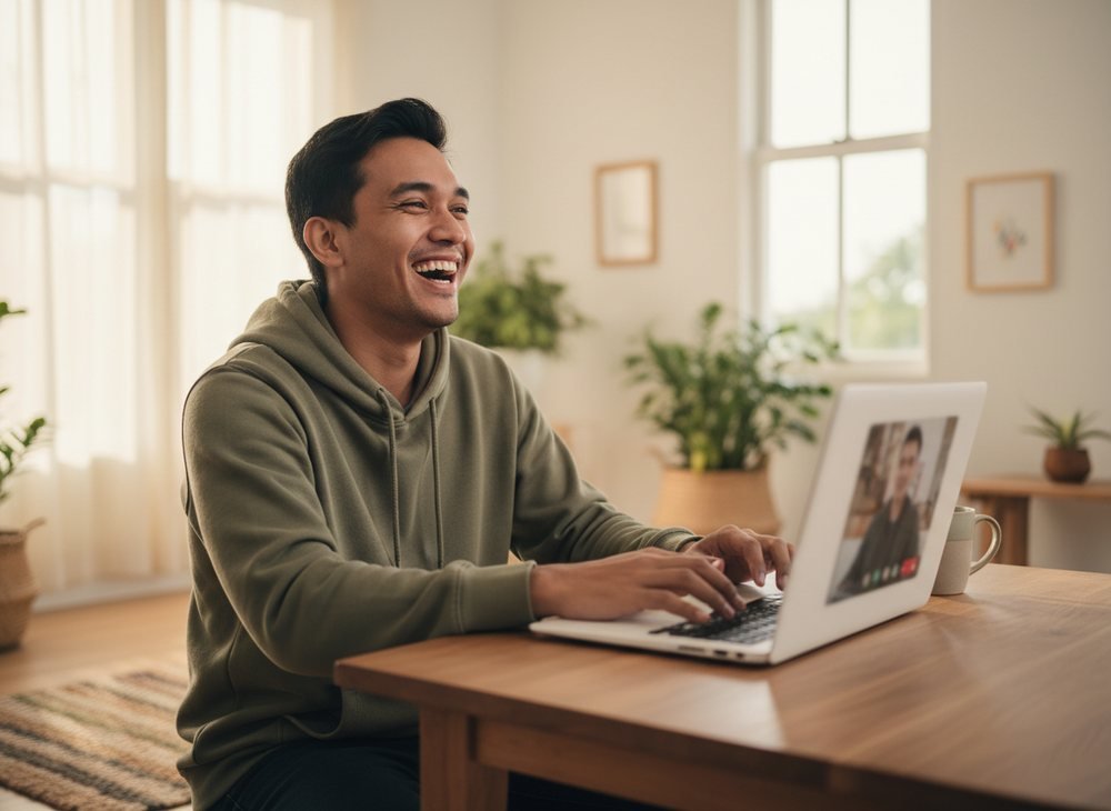 A person using a laptop.